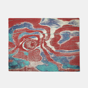 Rustige houten korrel Knot Texture in Red Blue Whi Deurmat