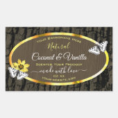 Rustige houten korrels donkerbruine gouden etikett rechthoekige sticker (Voorkant)