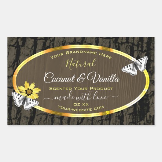 Rustige houten korrels donkerbruine gouden etikett rechthoekige sticker (Voorkant)