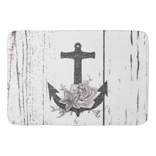 Rustige houten Kuststrand Anchor  Floral Badmat
