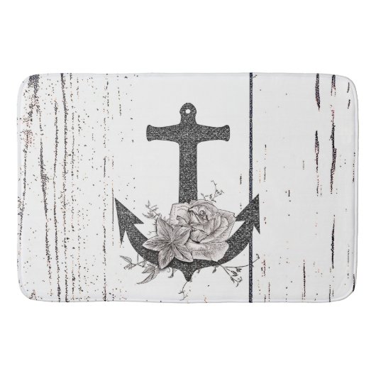 Rustige houten Kuststrand Anchor  Floral Badmat (Voorkant)