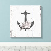 Rustige houten Kuststrand Anchor Floral Canvas Afdruk (Insitu (Houten vloer))