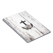 Rustige houten Kuststrand Anchor  Floral Notitieboek (Rechterzijde)