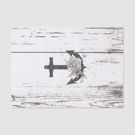 Rustige houten Kuststrand Anchor Floral Tissuepapier (Voorkant)