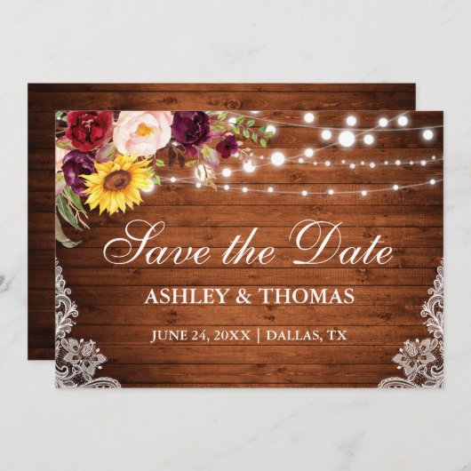 Rustige houten lampjes Gemengde vlakke kant Save The Date (Voorkant / Achterkant)