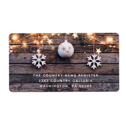 Rustige houten lights sterren Slankerend kerstfees Etiket (Voorkant)