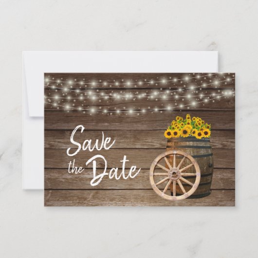 Rustige houten loop en zonnebloemen - Bewaar de da Save The Date (Voorkant)