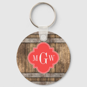 Rustige houten metalen band Coral Quatrefoil 3 Mon Sleutelhanger