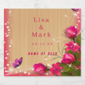 Rustige houten roze vlinderbruiloft bier etiket (Enkel label)