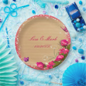 Rustige houten roze vlinderbruiloft papieren bordje (Feest)