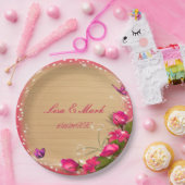 Rustige houten roze vlinderbruiloft papieren bordje (Feest)