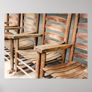 Rustige Houten Schommelstoelen Poster