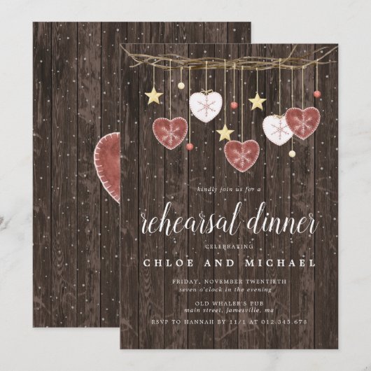 Rustige houten sterren en hartenrepetitie Dinner Kaart (Voorkant / Achterkant)