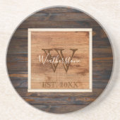 Rustige houten toon Monogram design Sandstone Zandsteen Onderzetter (Voorkant)