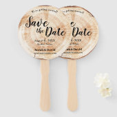Rustige houten unieke bruiloft sparen de datum handwaaier (Voorkant en achterkant)