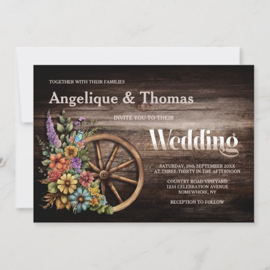 Rustige houten vezel Wagon Wheel Weddenschap Kaart (Voorkant)