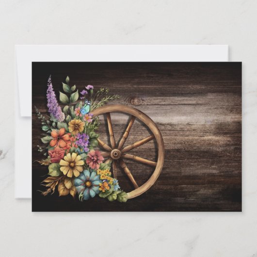 Rustige houten vezel Wagon Wheel Weddenschap Kaart (Achterkant)