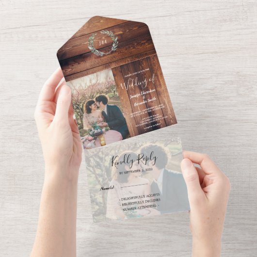 Rustige houten waterverf vertrekt bruiloft all in one uitnodiging (Afscheurbaar)