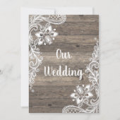 Rustige houten witlace bruiloft kaart (Voorkant)