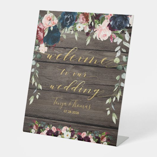 Rustige houtflora Fancy goud Reclamebord Met Voetstuk (Voorkant)