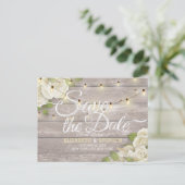 Rustige houtfloraallampjes opslaan datum aankondigingskaart (Staand voorkant)