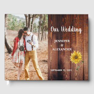 Rustige houtfotozonnebloem Land Wedding G Gastenboek