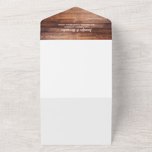 Rustige houtfotozonnebloem Weddenschap All In One Uitnodiging (Buitenkant)