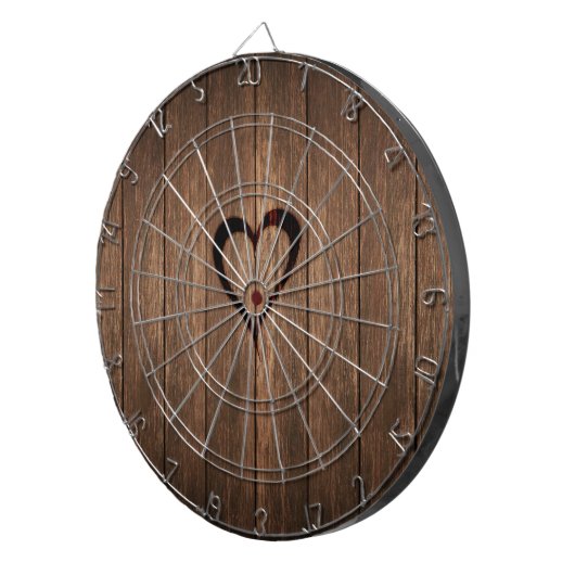 Rustige houtgebrande hartafdruk dartbord (Voorkant Rechts)
