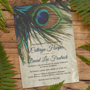 Rustige  houtmarine Turquoise Peacock Wedding Kaart