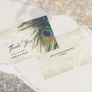 Rustige  houtmarine Turquoise Peacock Wedding RSVP Kaartje