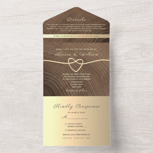 Rustige houtscalligrafie in één keer all in one uitnodiging (Binnen)