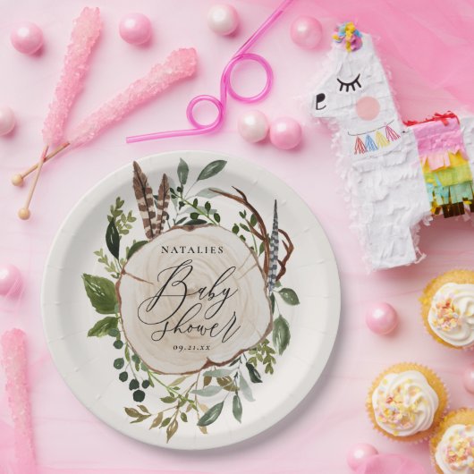 Rustige houtslijm baby shower papieren bordje (Feest)