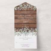 Rustige houtslijp en Lila platbinding van Floral All In One Uitnodiging (Binnen)