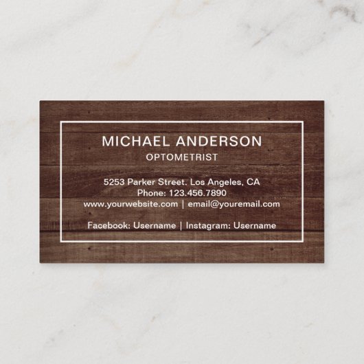 Rustige houtslijp Oogdokter Optometrist Visitekaartje (Achterkant)