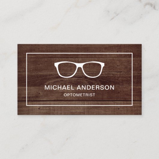 Rustige houtslijp Oogdokter Optometrist Visitekaartje (Voorkant)