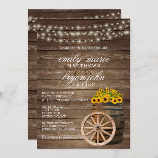 Rustige houtsloop en zonnebloembruiloft kaart (Voorkant / Achterkant)