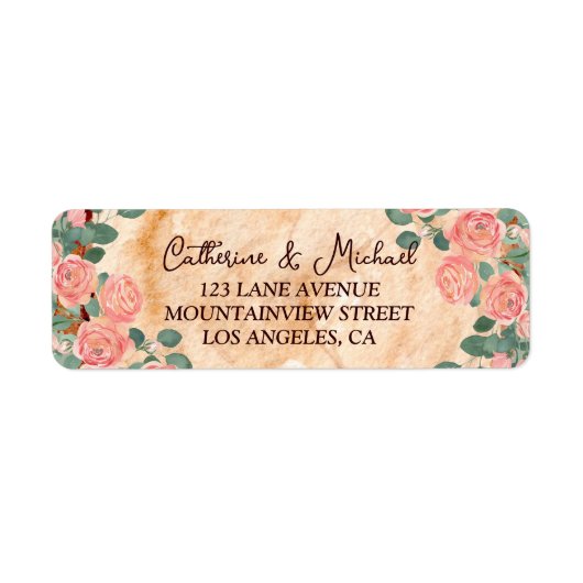 Rustige houtsresten Waterverf Roze Groen Etiket (Voorkant)