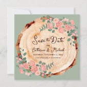 Rustige houtsresten Waterverf Roze Groen Save The Date (Voorkant)