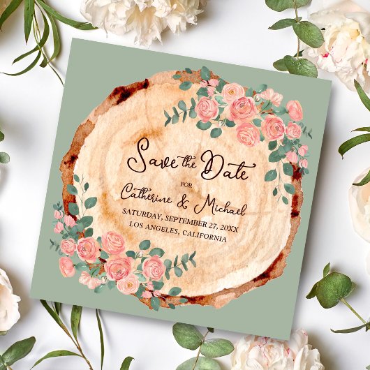 Rustige houtsresten Waterverf Roze Groen Save The Date