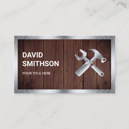 Rustige houtstaal Handyman automatisch reparatieme Visitekaartje (Voorkant)