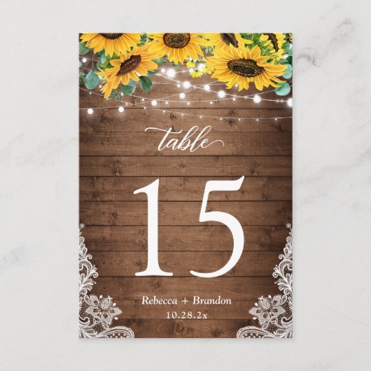 Rustige houtszonnebloemen Rustisch Bindingnummer RSVP Kaartje (Voorkant)