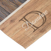 Rustige houttoon, bruin stripe Monogram, korte tab Tafelloper (Hoek)