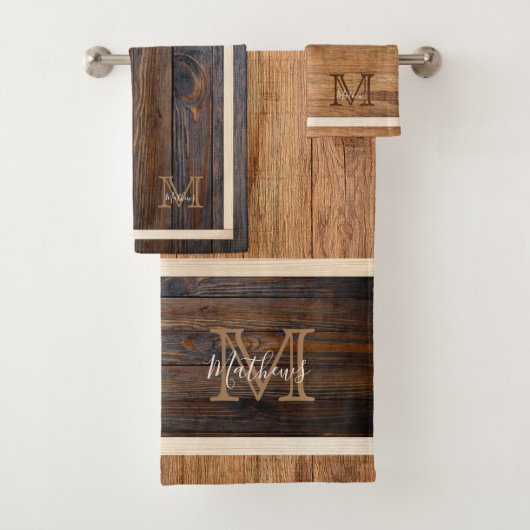Rustige houttoon Monogram Tan Br. Bad Handdoek (Insitu)