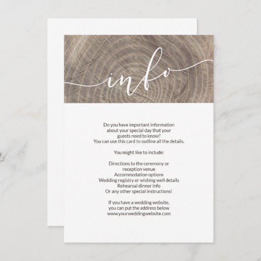 Rustige houttrouwinformatiekaart informatiekaartje (Voorkant / Achterkant)