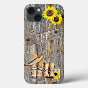 Rustige houtzonnebloemen, cowboylaarzen en Petten iPhone 13 Hoesje