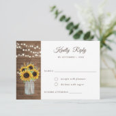 Rustige houtzonnebloemen Mason Jar Wedding RSVP Kaart (Staand voorkant)