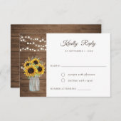 Rustige houtzonnebloemen Mason Jar Wedding RSVP Kaart (Voorkant / Achterkant)