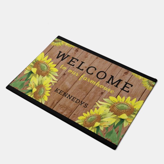 Rustige houtzonnebloemen Welkom in onze boerderij Deurmat (Schuin)