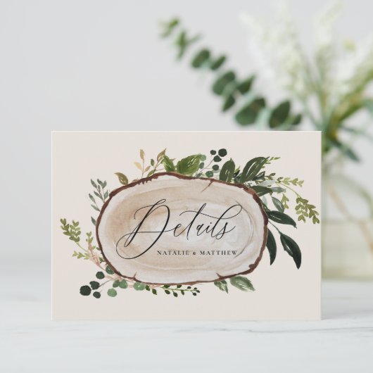 Rustige huwelijksgegevens over houtslijm save the date (Staand voorkant)