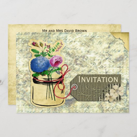 rustige hydrangea rozen mason jar nodigt uit kaart (Voorkant / Achterkant)